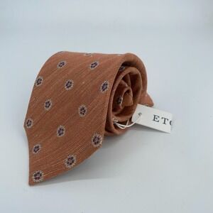 Eton Tie Mens One Size Brown Floral Silk Luxury Classic Necktie Italy Made